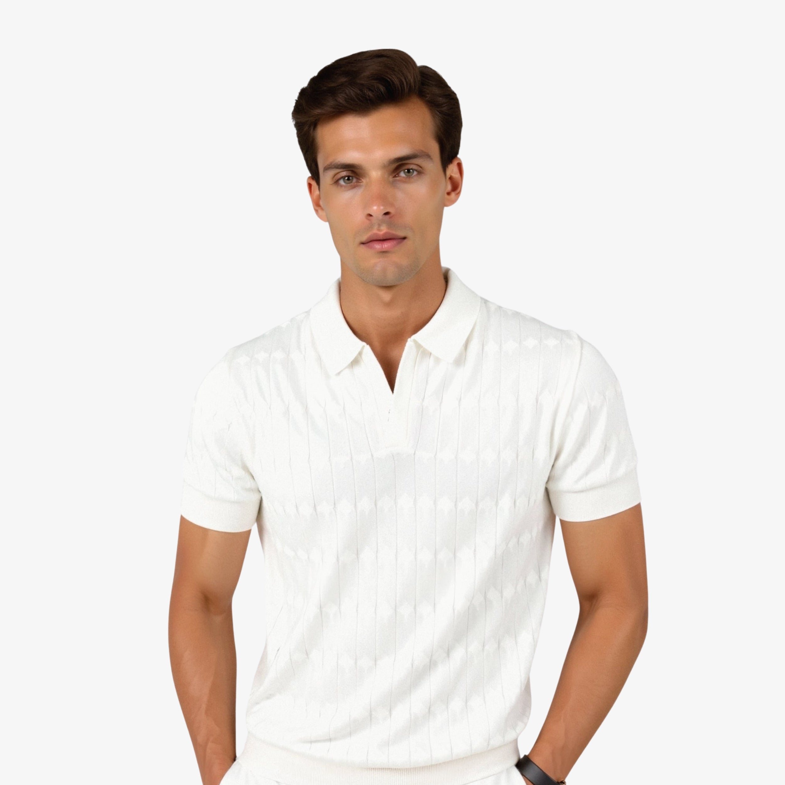 Premium V-Neck Cable Knit Polo