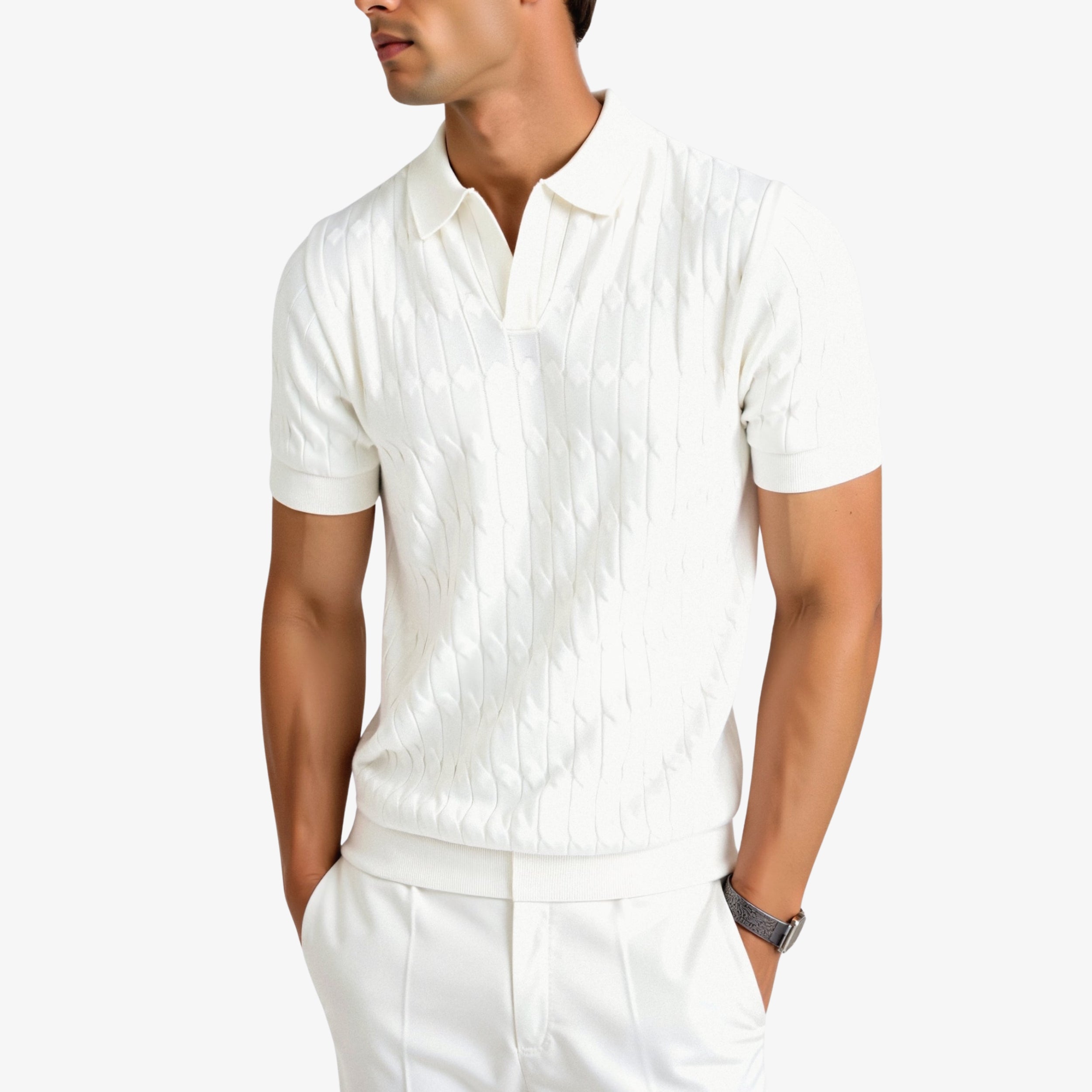 Premium V-Neck Cable Knit Polo