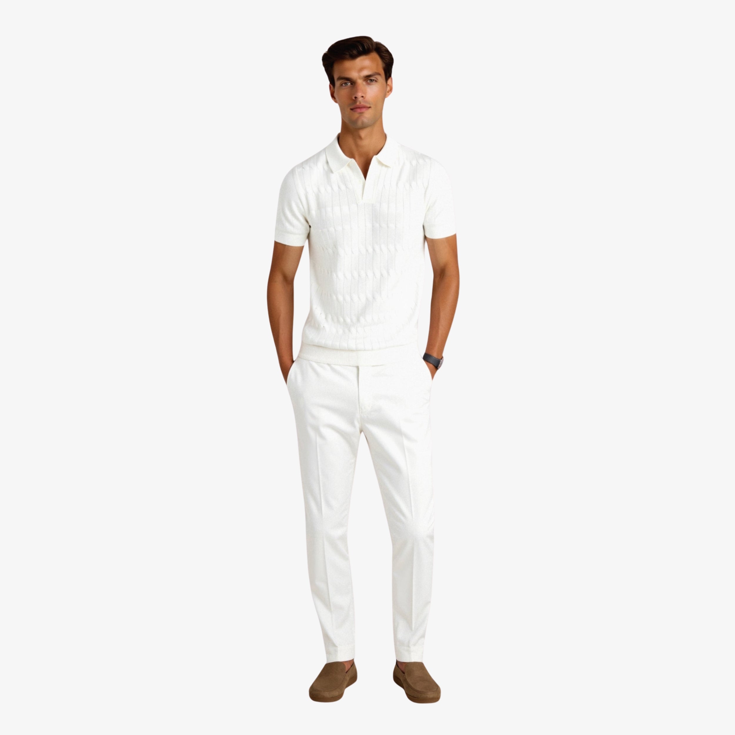 Premium V-Neck Cable Knit Polo