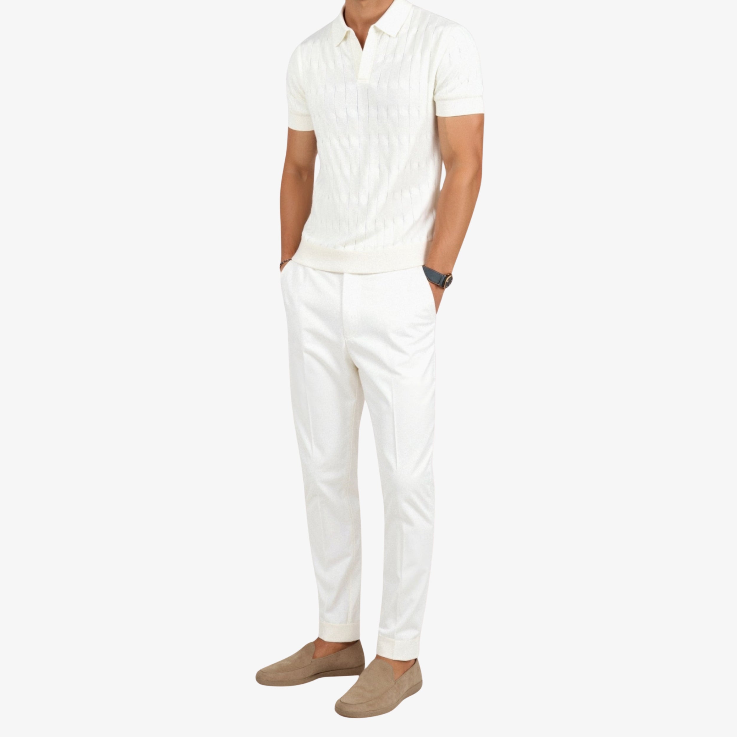 Premium V-Neck Cable Knit Polo