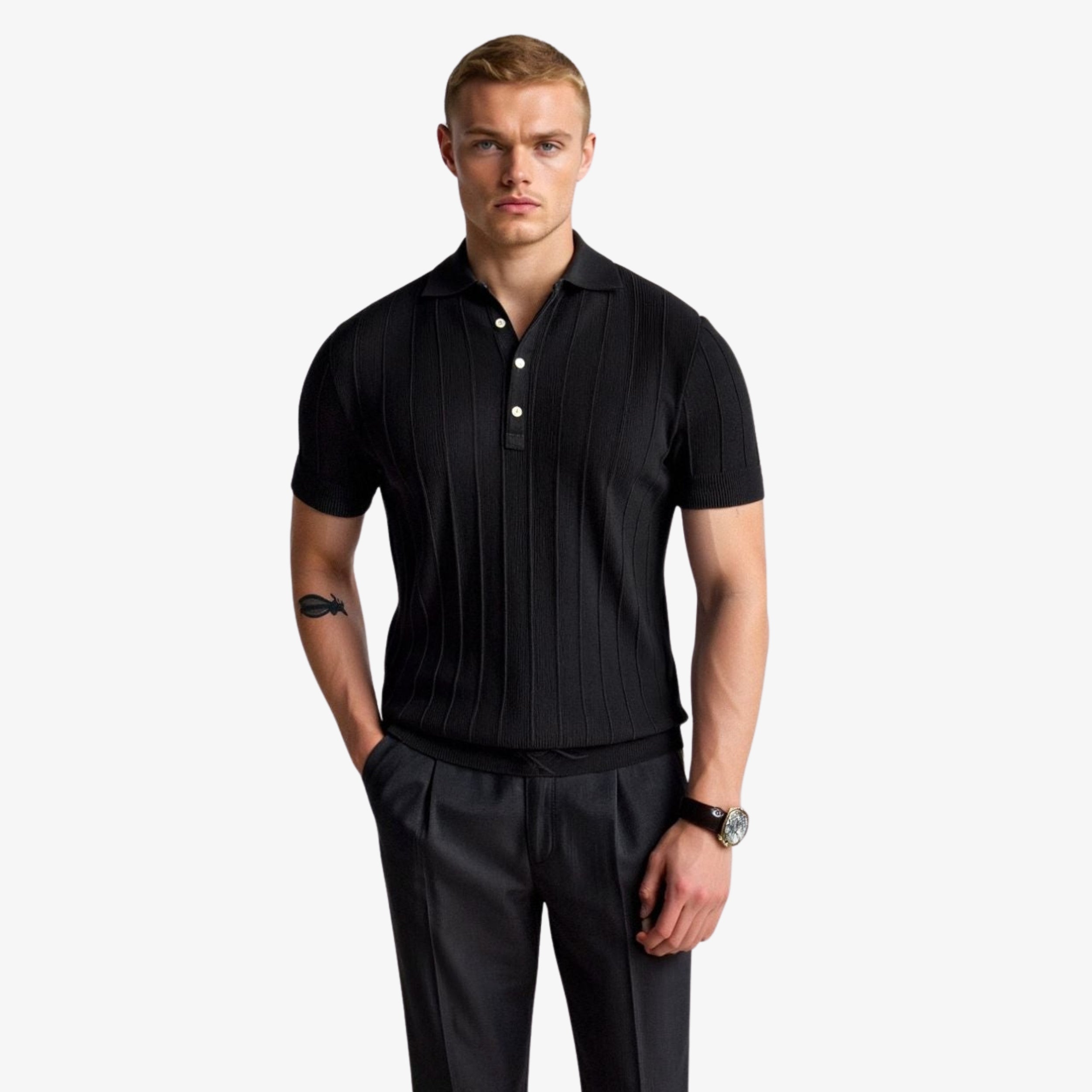 Vertical Striped Button Up Polo
