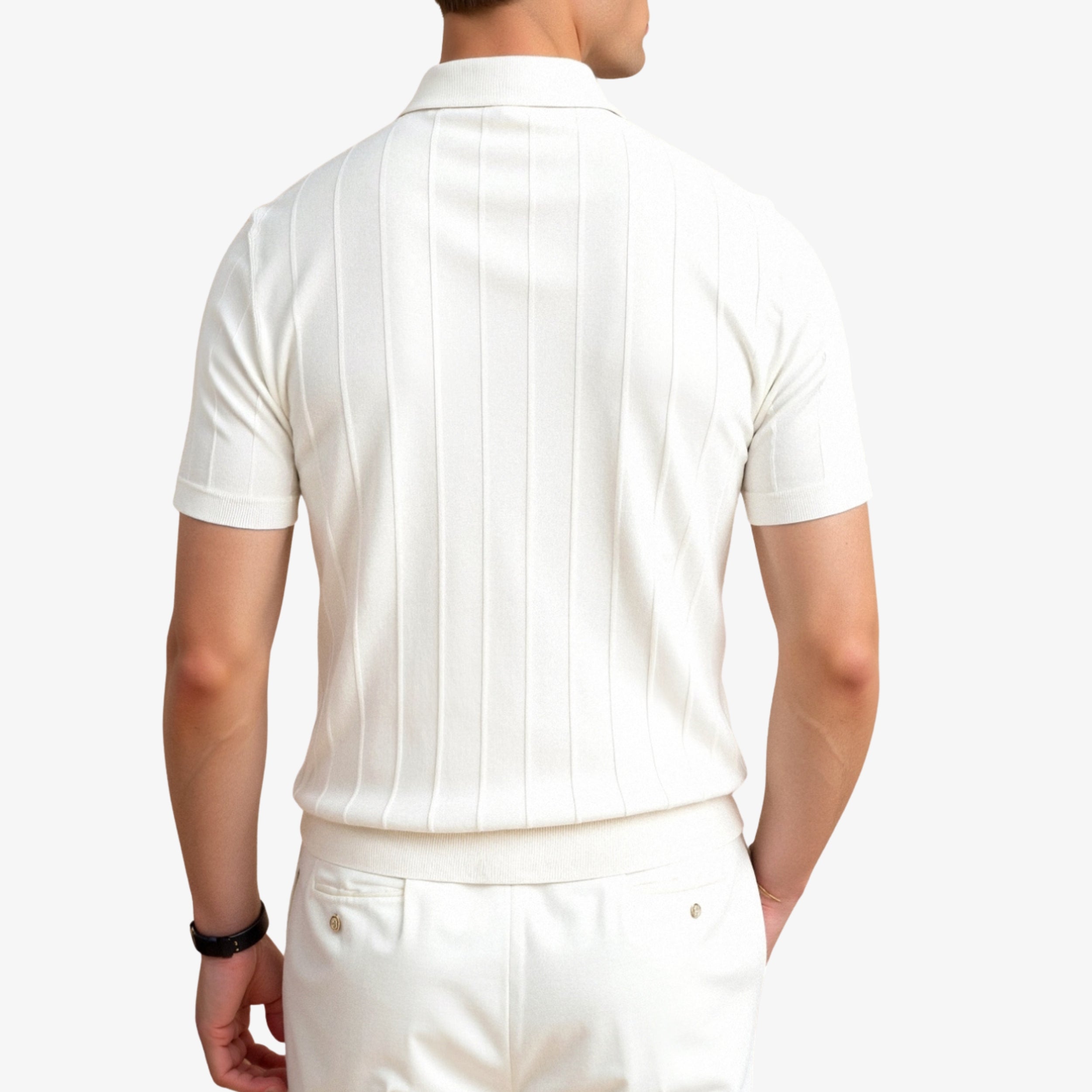 Vertical Striped Button Up Polo
