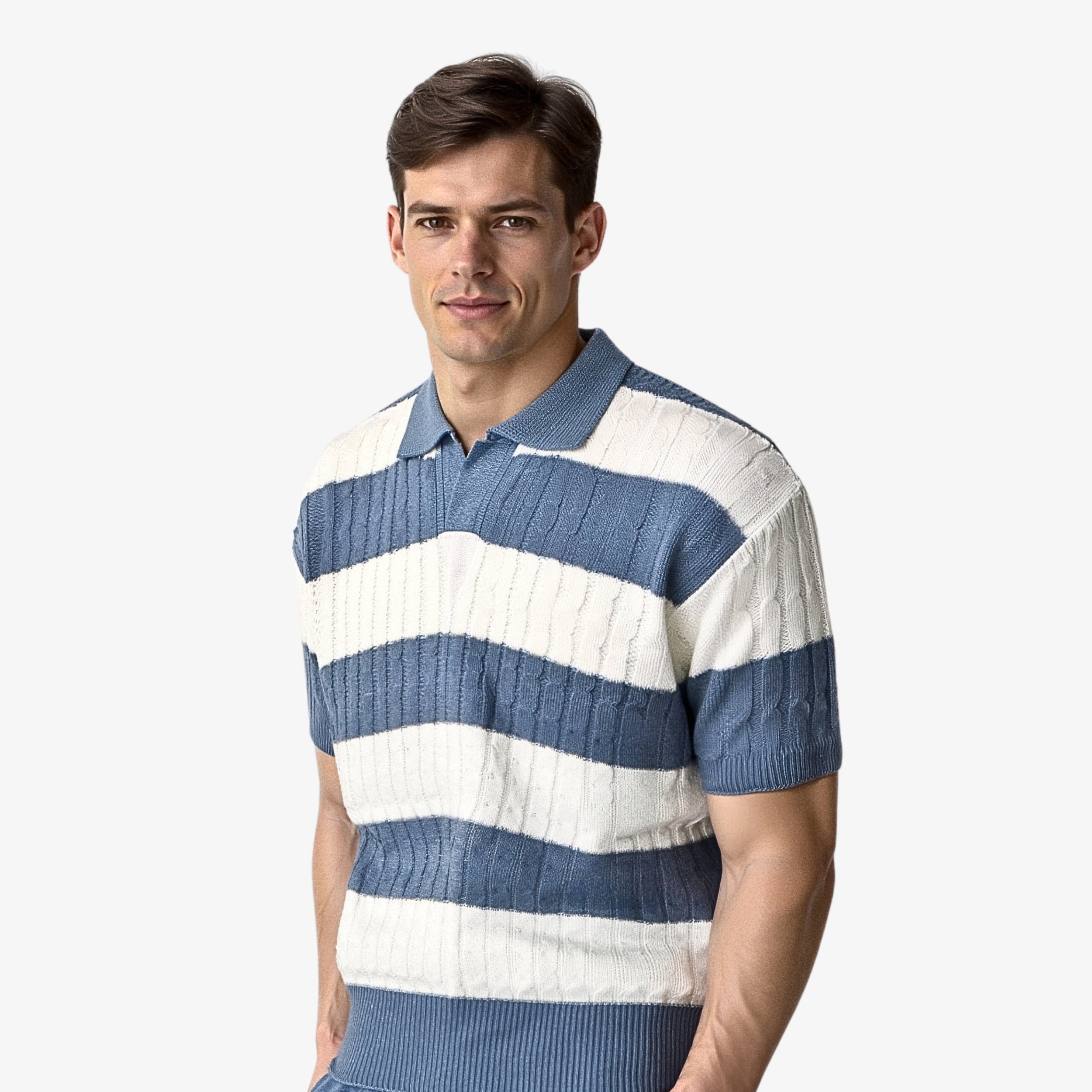 Stripe Cable Knit Polo