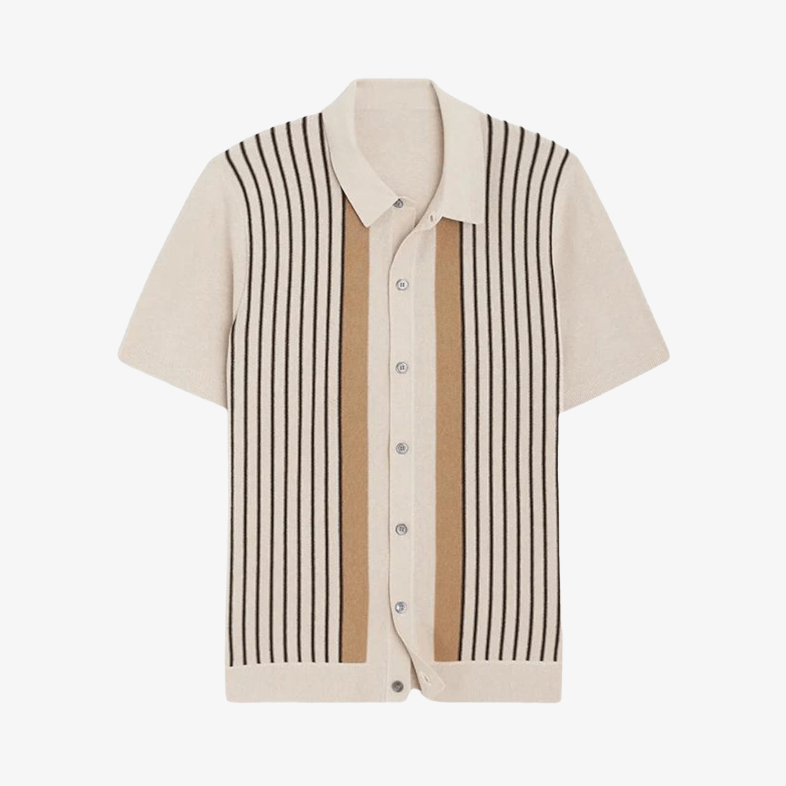 Vertical Stripe Button-Up Polo