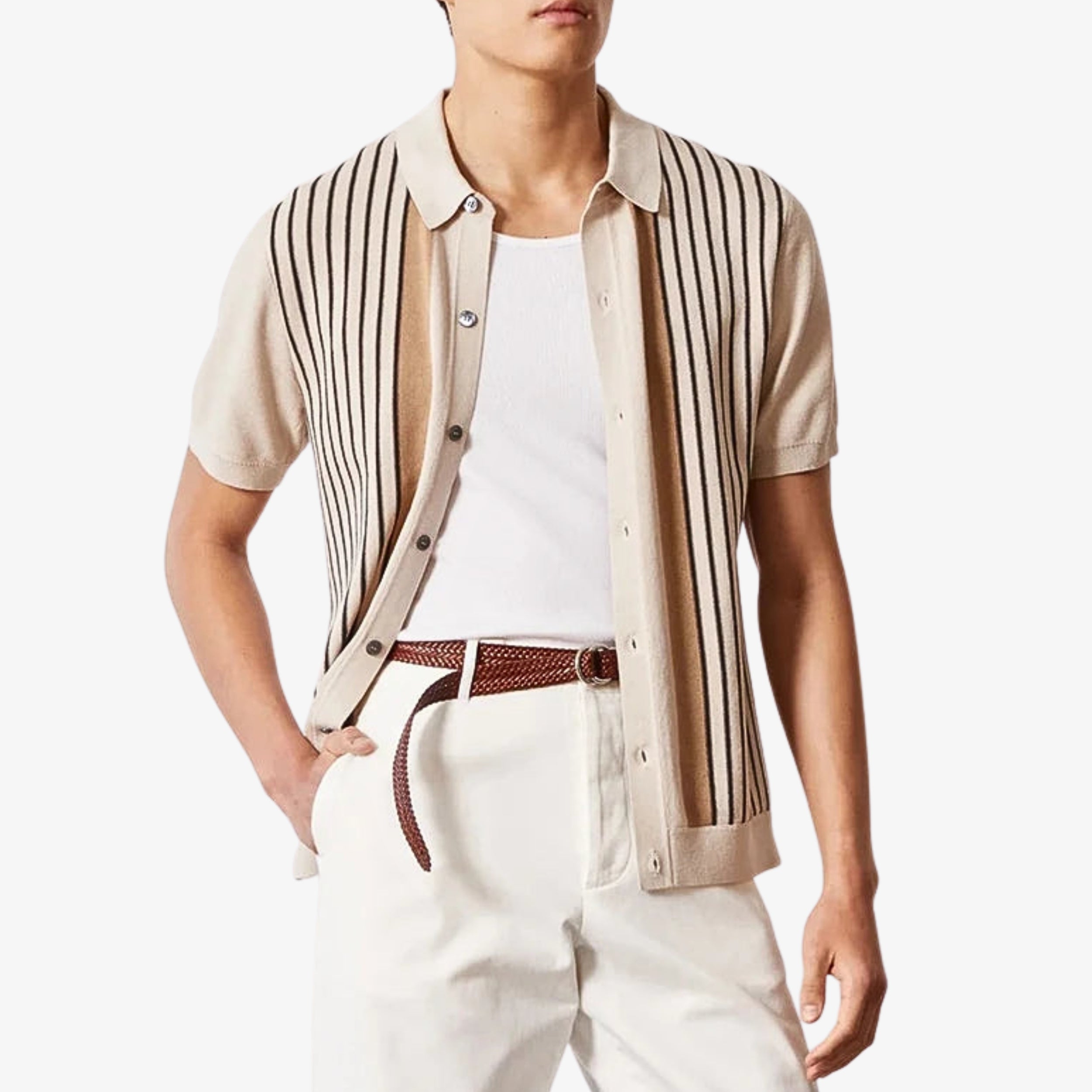 Vertical Stripe Button-Up Polo