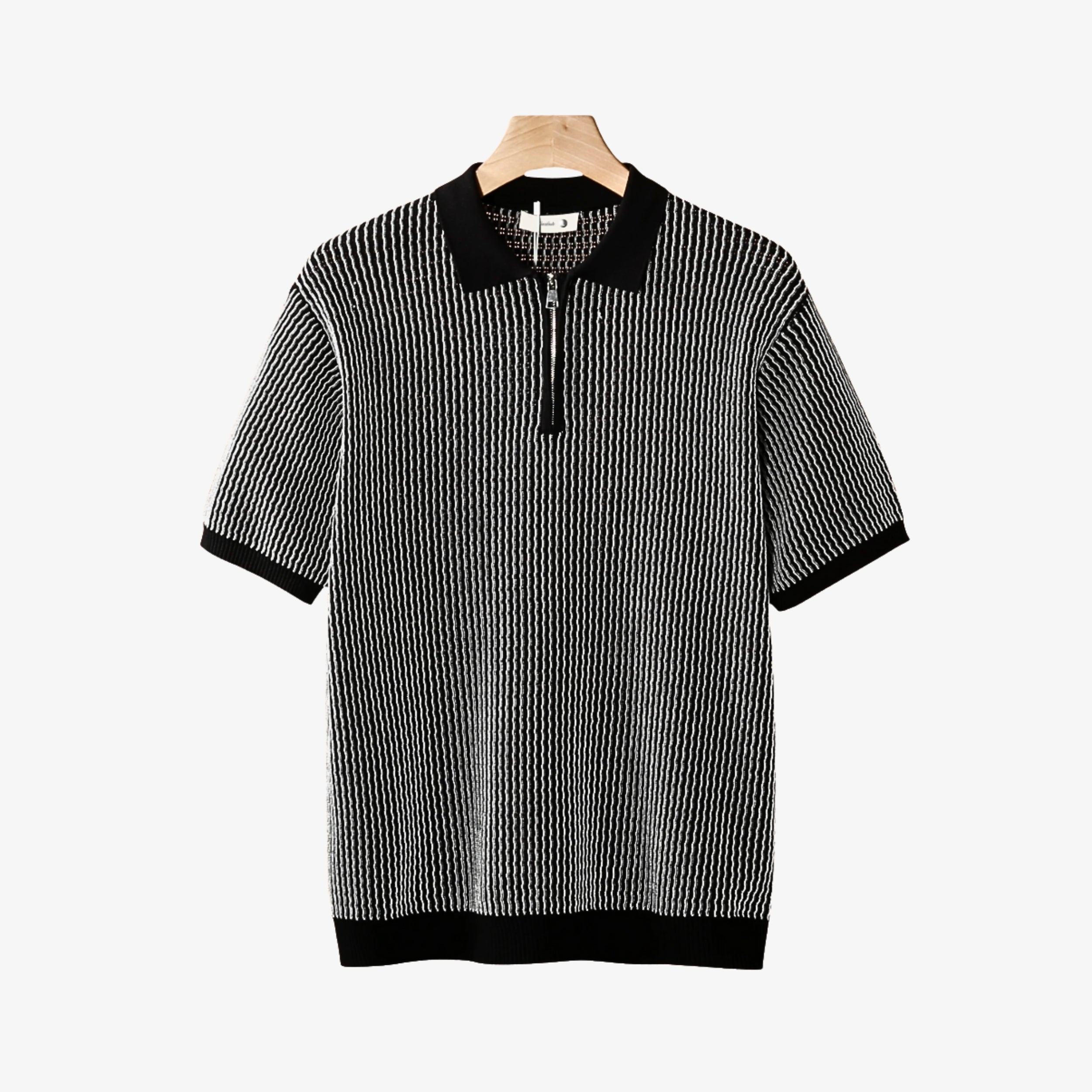 Geometric Textured Zipper Polo