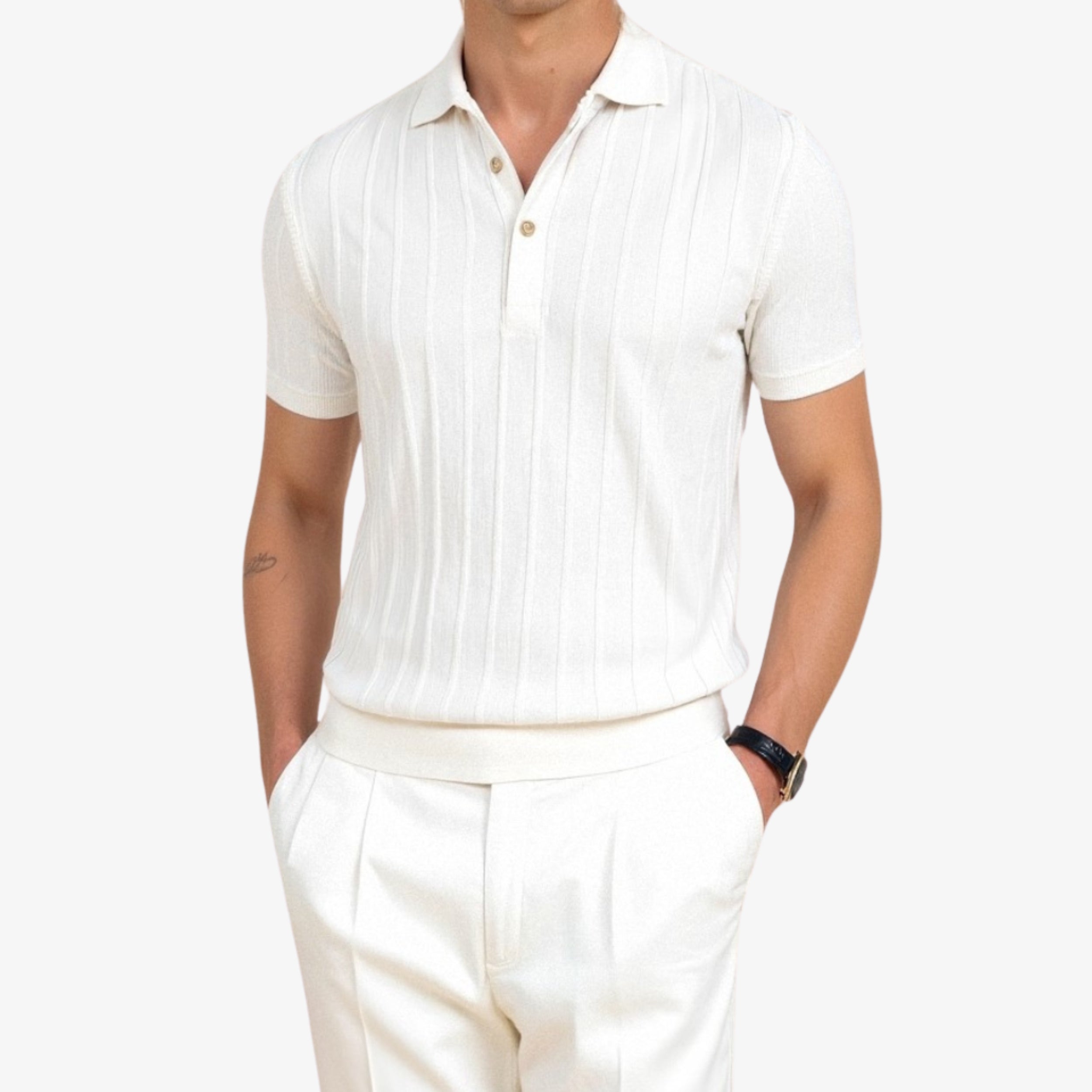 Vertical Striped Button Up Polo