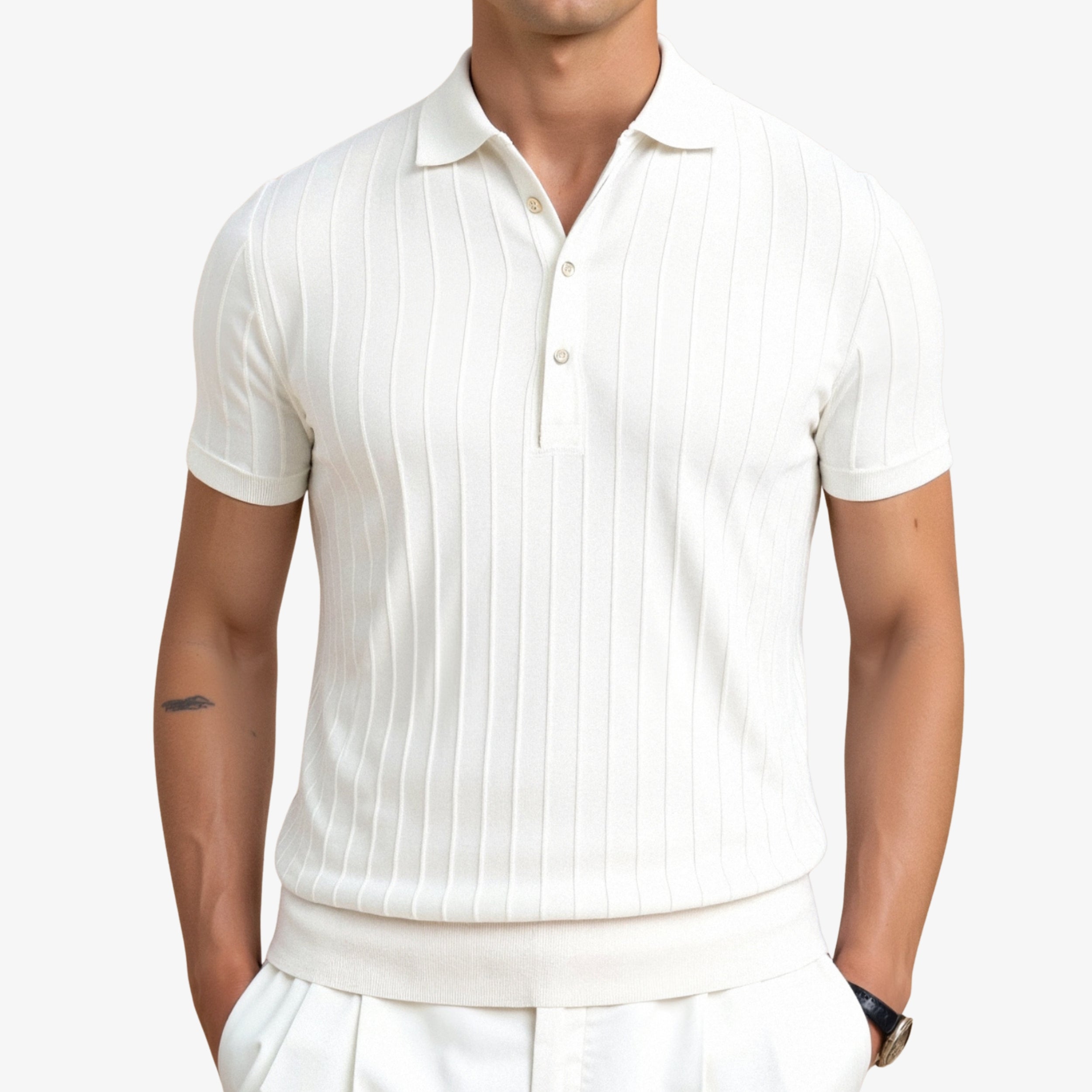 Vertical Striped Button Up Polo