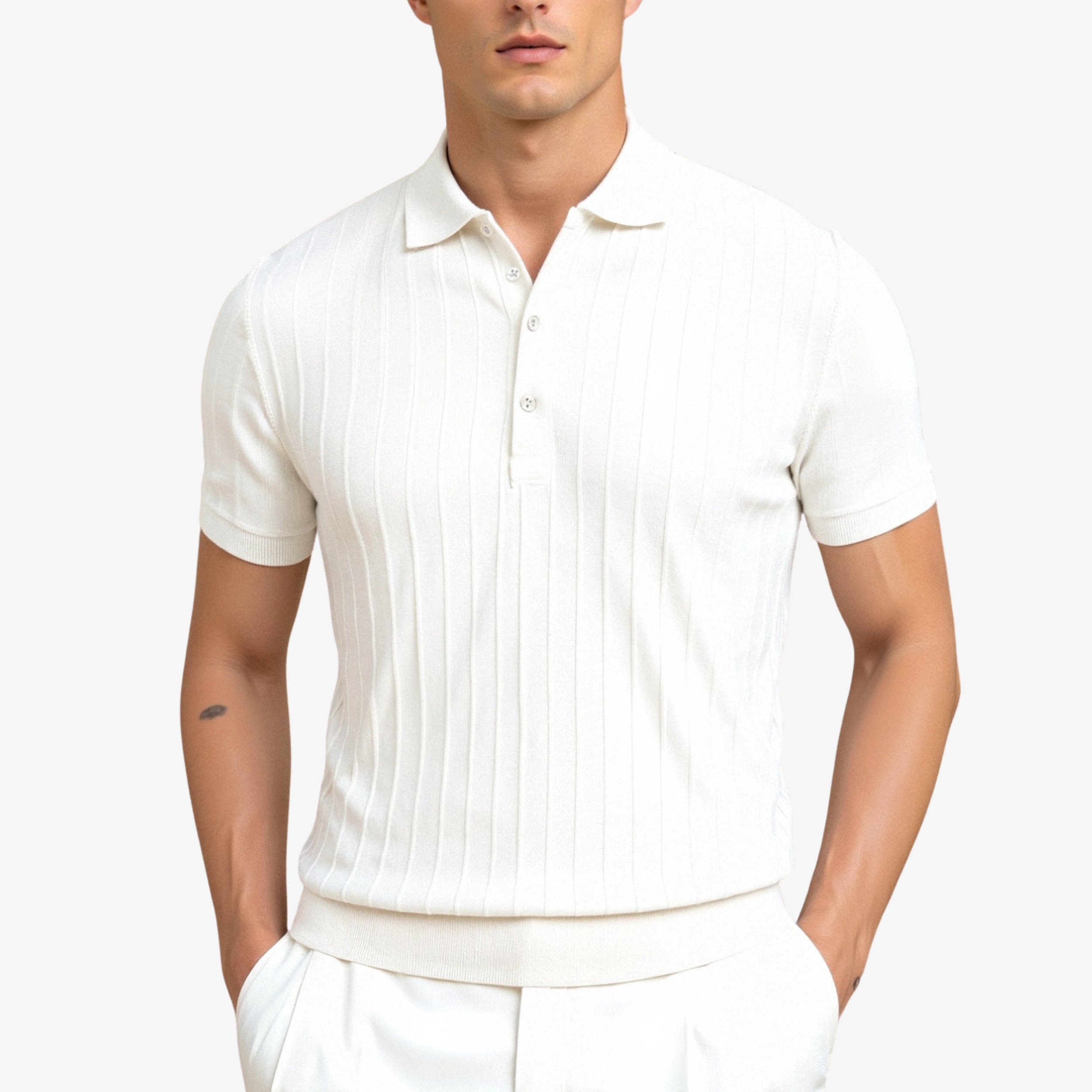 Vertical Striped Button Up Polo