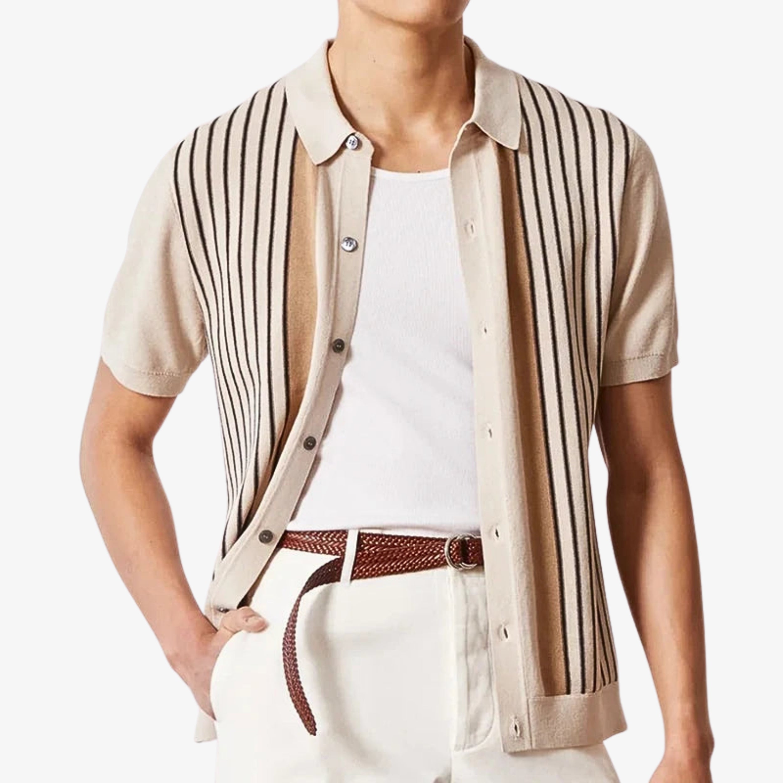 Vertical Stripe Button-Up Polo