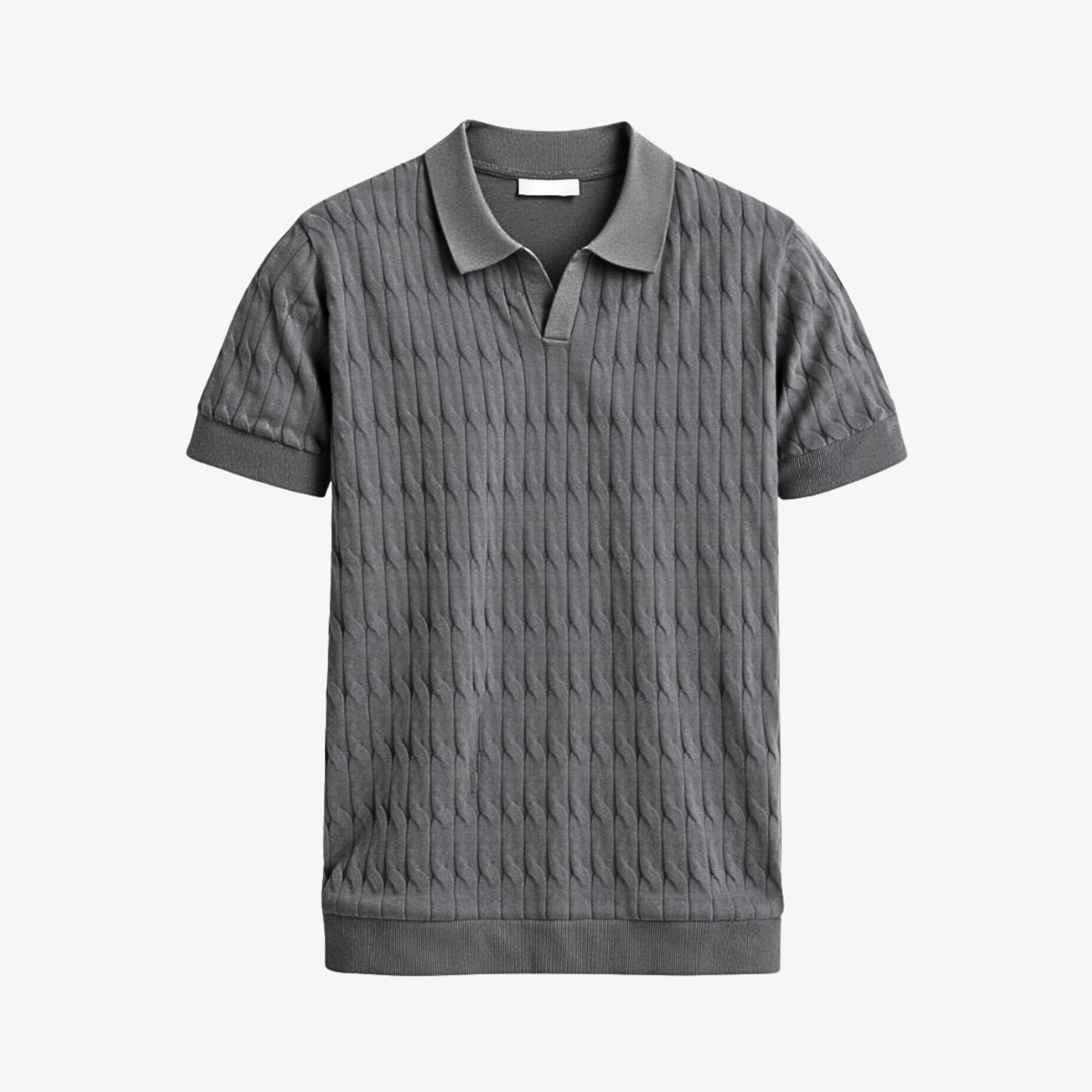 Premium V-Neck Cable Knit Polo