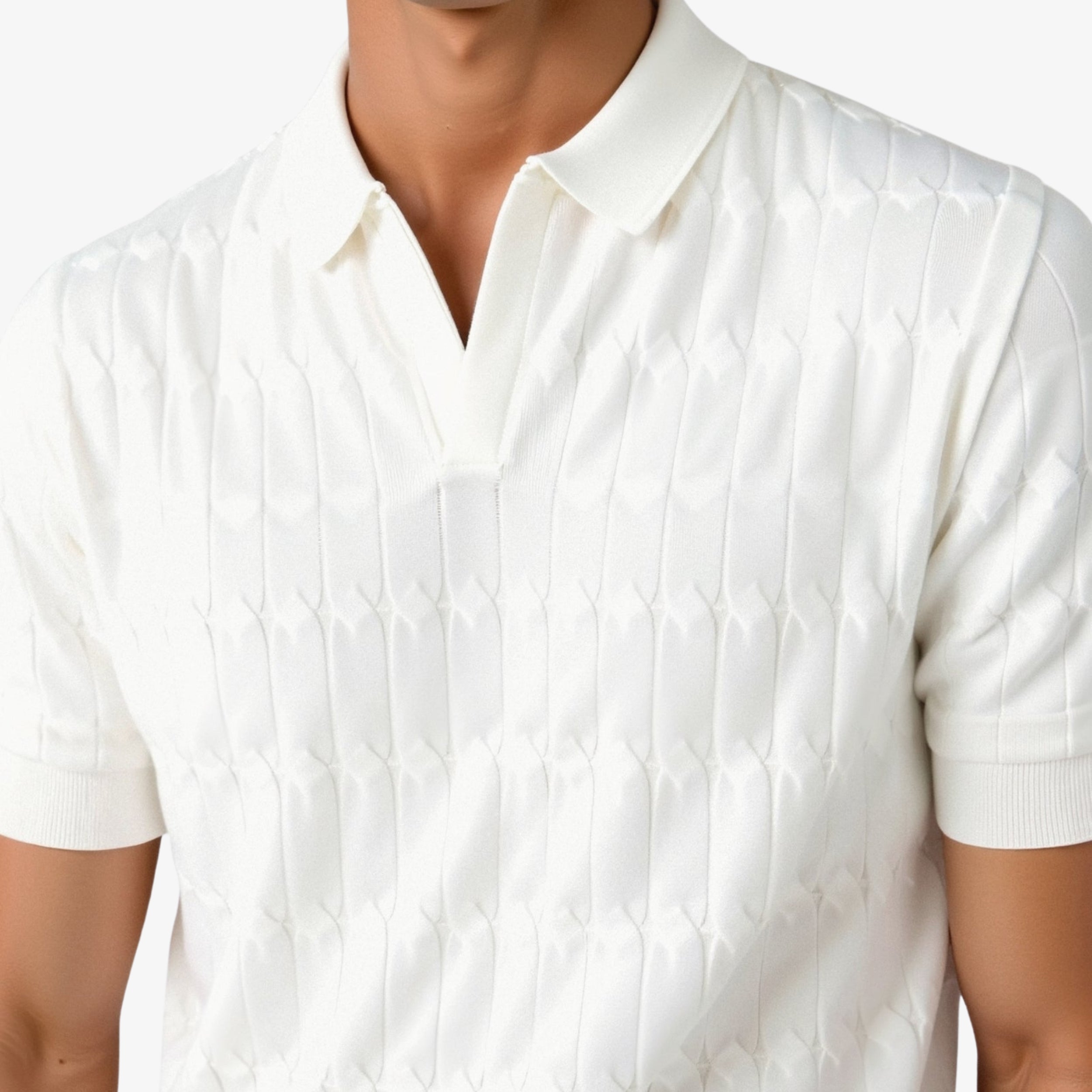 Premium V-Neck Cable Knit Polo