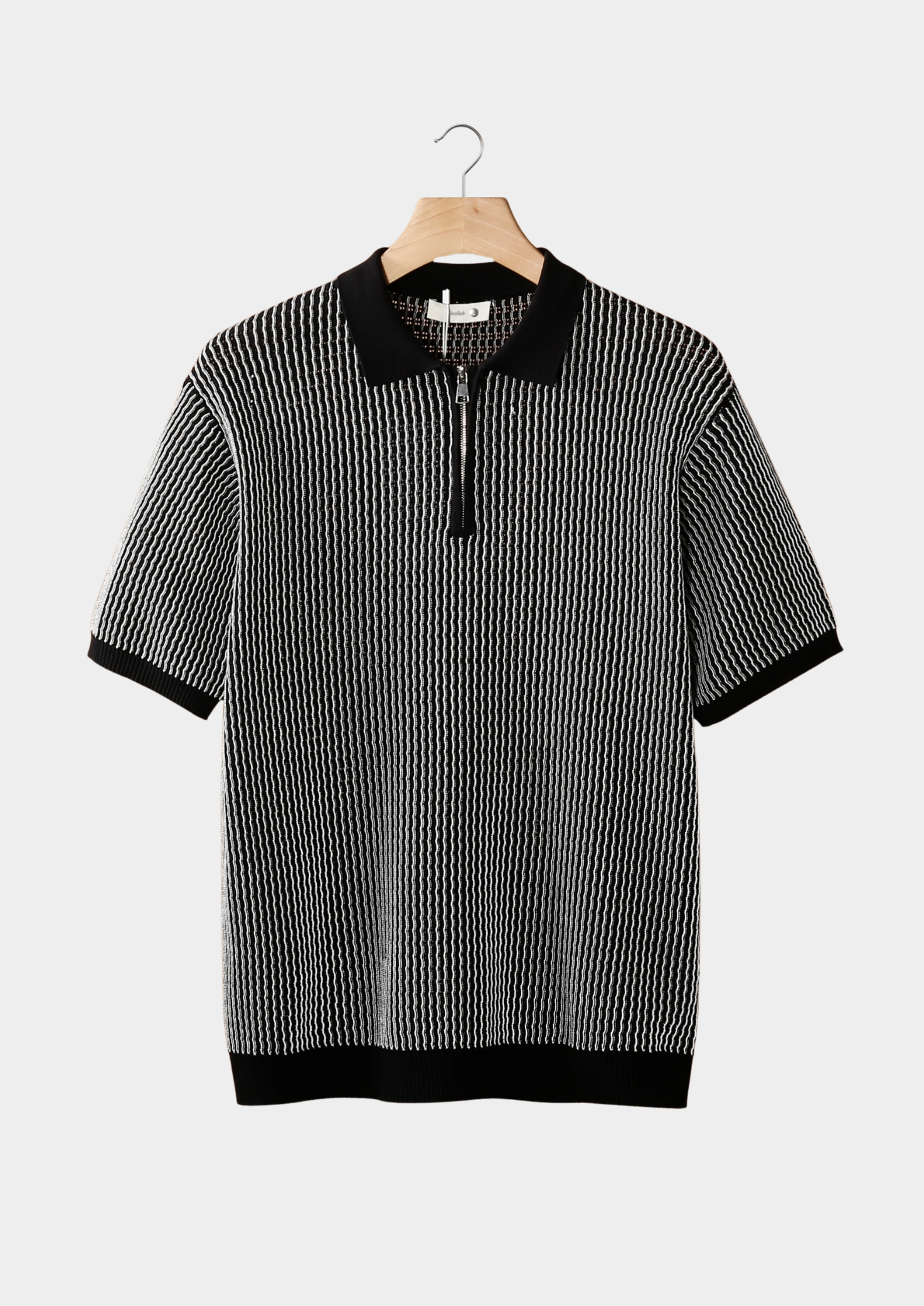 Geometric Textured Zipper Polo